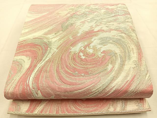 平和屋着物◎六通柄袋帯 立波文 銀糸 正絹 逸品 BAAU3385hj