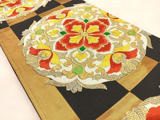 平和屋着物◎六通柄袋帯 唐織 正倉院花文 黒地 金銀糸 正絹 逸品 BAAU3389hj