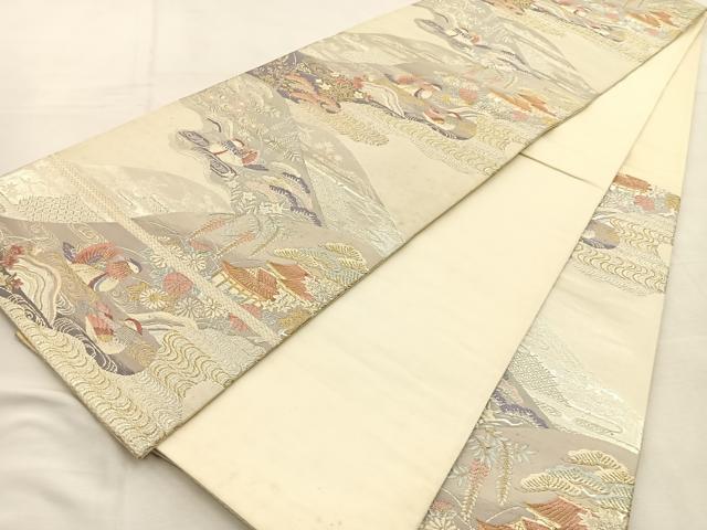 平和屋着物◎六通柄袋帯 唐織 鴛鴦秋草文 金銀糸 正絹 逸品 BAAU3415hj