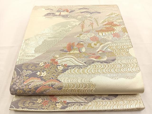 平和屋着物◎六通柄袋帯 唐織 鴛鴦秋草文 金銀糸 正絹 逸品 BAAU3415hj