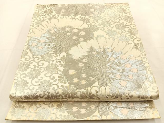 平和屋着物◎六通柄袋帯 孔雀 銀糸 正絹 逸品 BAAU3419hj