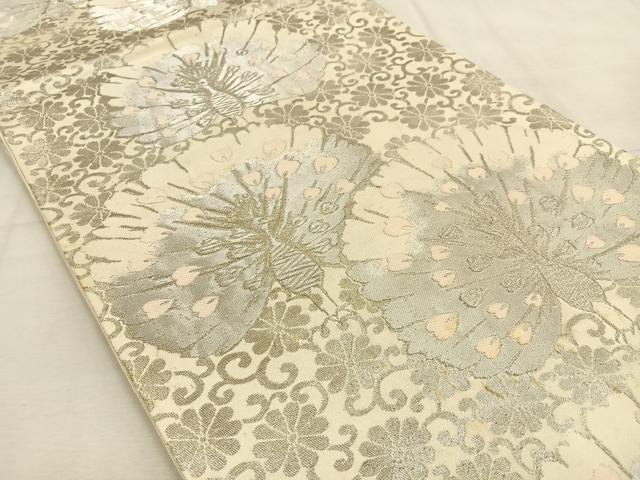 平和屋着物◎六通柄袋帯 孔雀 銀糸 正絹 逸品 BAAU3419hj