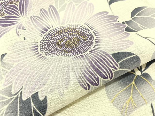 平和屋着物∴夏物 浴衣 綿紅梅 草花文 金彩 綿 逸品 未使用 BAAU3424hj