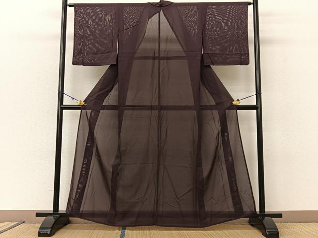 平和屋着物*夏物 色無地 絽 紫鳶色 洗える着物 BAAU3437hj