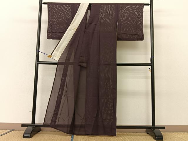平和屋着物*夏物 色無地 絽 紫鳶色 洗える着物 BAAU3437hj