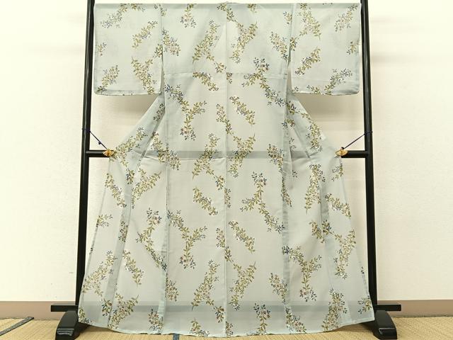 平和屋着物*夏物 小紋 紗 秋草文 洗える着物 未使用 BAAU3459hj