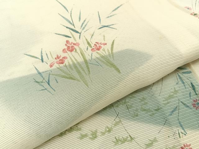 平和屋着物*夏物 小紋 絽 手描き 秋草文 正絹 逸品 未使用 BAAU3462hj