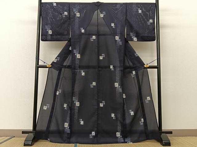 平和屋着物*夏物 小紋 絽 色紙重ね枝葉文 洗える着物 BAAU3467hj