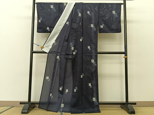 平和屋着物*夏物 小紋 絽 色紙重ね枝葉文 洗える着物 BAAU3467hj