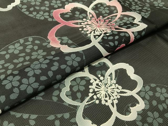 平和屋着物*夏物 小紋 絽 舞桜文 黒地 洗える着物 BAAU3471hj