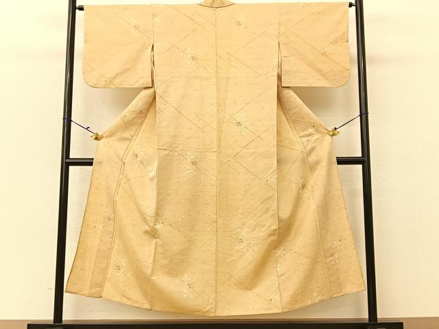平和屋着物▽上質な紬 単衣 南天文 正絹 逸品 BAAU3486hj