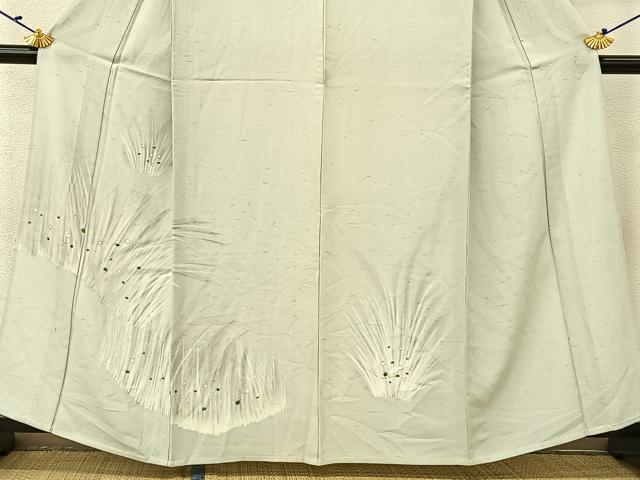 平和屋着物▽訪問着 単衣 草葉文 金彩 お召縮緬 正絹 逸品 BAAU3487hj