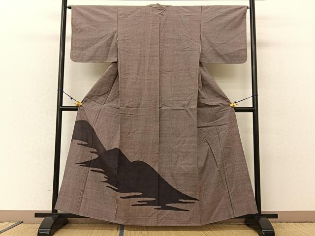 平和屋着物▽訪問着 単衣 紬地 エ霞重ね山文 正絹 逸品 未使用 BAAU3488hj