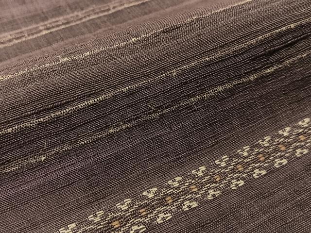平和屋着物▽上質な紬 単衣 刺繍 横段霞文 正絹 逸品 BAAU3491hj