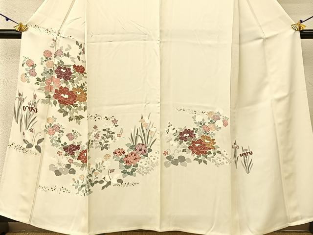平和屋着物▽訪問着 単衣 箔散らし草花文 金銀彩 正絹 逸品 BAAU3495hj
