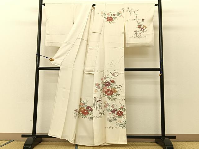 平和屋着物▽訪問着 単衣 箔散らし草花文 金銀彩 正絹 逸品 BAAU3495hj