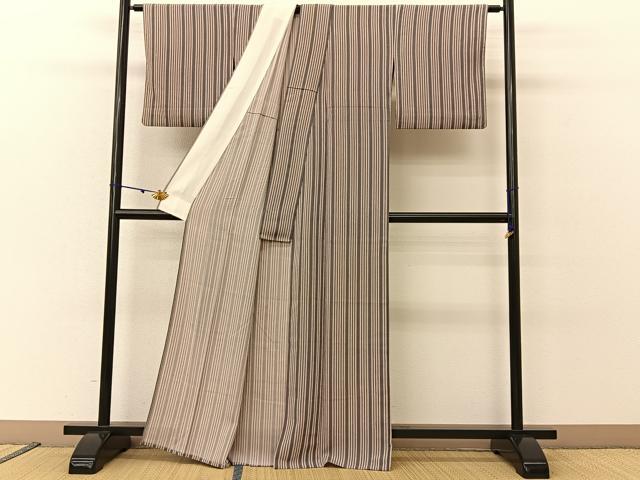 平和屋着物▽重要無形文化財 人間国宝 伊勢型紙縞彫師 児玉博 小紋 単衣 縞 鬼しぼ縮緬 正絹 逸品 BAAU3497hj