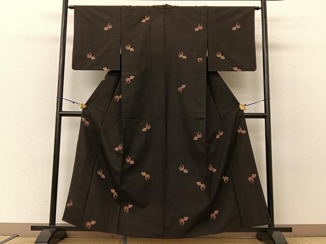 平和屋着物▽本場大島紬 単衣 7マルキ 総絣 地空き 金魚 正絹 逸品 BAAU3500hj