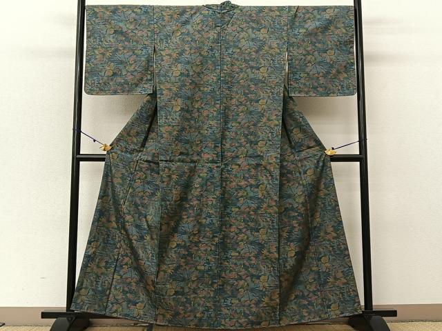 平和屋着物●本場大島紬 7マルキ 草花文 正絹 逸品 未使用 BAAU3641hj