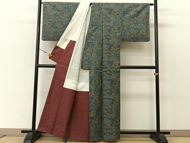 平和屋着物●本場大島紬 7マルキ 草花文 正絹 逸品 未使用 BAAU3641hj