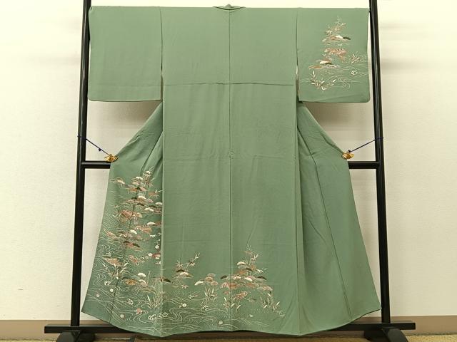 平和屋着物●訪問着 松竹梅 立波渡船文 たたき染め 正絹 逸品 BAAU3741hj