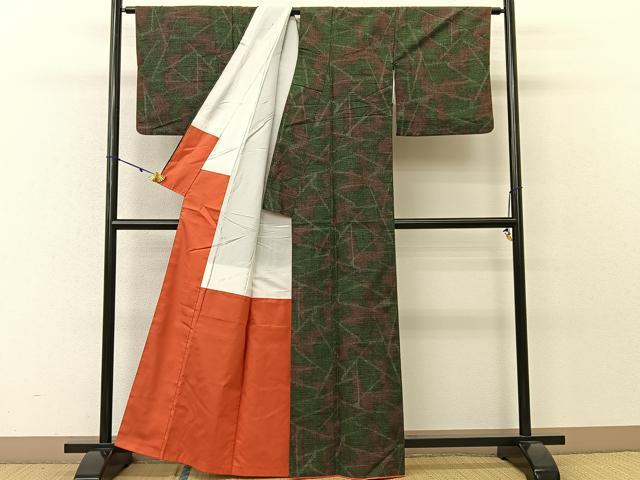 平和屋着物■上質な紬 幾何学文様 正絹 逸品 BAAU3899hj