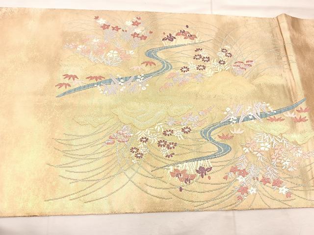 平和屋着物◎六通柄袋帯 唐織 渡橋飛鶴花文 金銀糸 引箔 正絹 逸品 BAAU4001mz