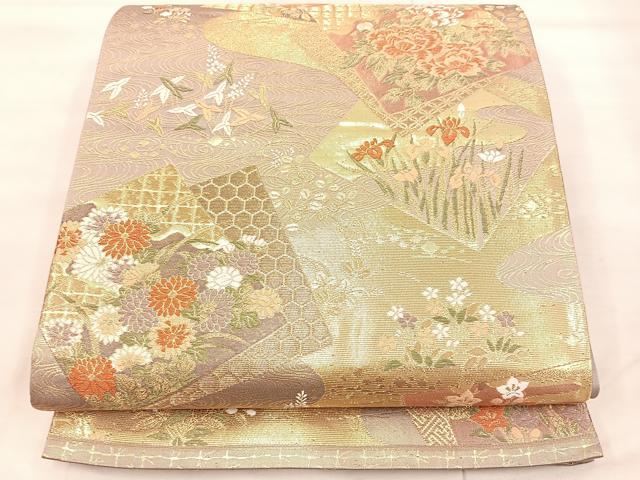 平和屋着物◎六通柄袋帯 唐織 萌芽 金糸 正絹 逸品 BAAU4005mz