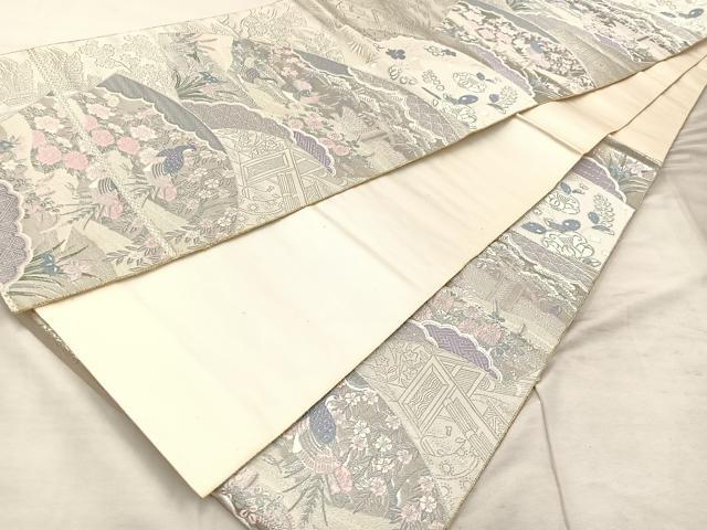 平和屋着物◎六通柄袋帯 唐織 地紙花鳥文 銀糸 正絹 逸品 BAAU4012mz