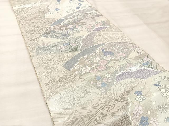 平和屋着物◎六通柄袋帯 唐織 地紙花鳥文 銀糸 正絹 逸品 BAAU4012mz