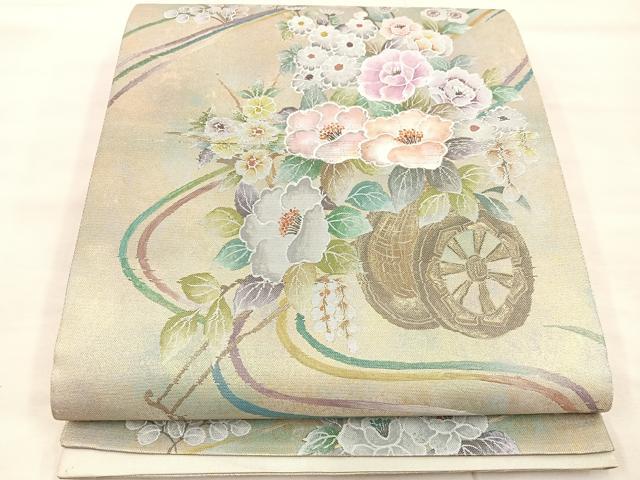 平和屋着物◎太鼓柄袋帯 花車文 金彩 引箔 正絹 逸品 BAAU4032mz
