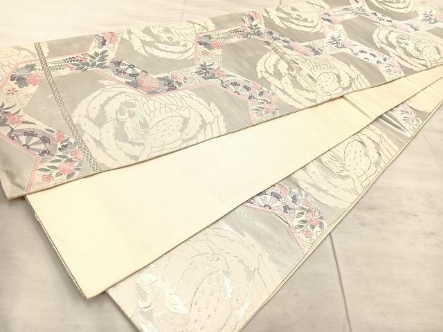 平和屋着物◎六通柄袋帯 唐織 鳳凰花文 銀糸 正絹 逸品 BAAU4038mz