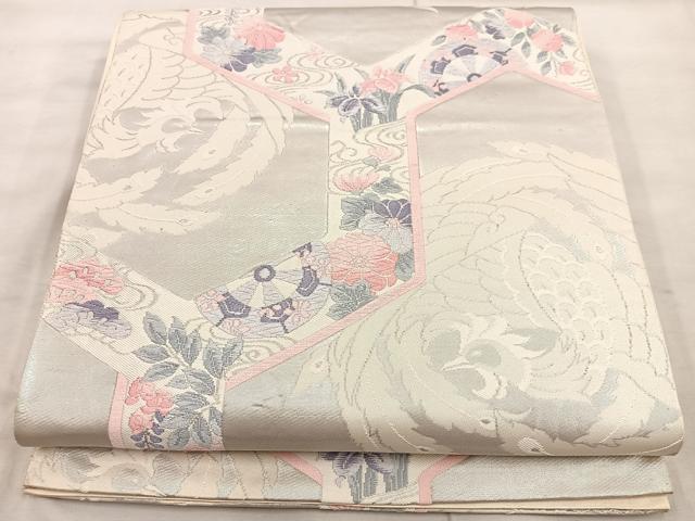 平和屋着物◎六通柄袋帯 唐織 鳳凰花文 銀糸 正絹 逸品 BAAU4038mz