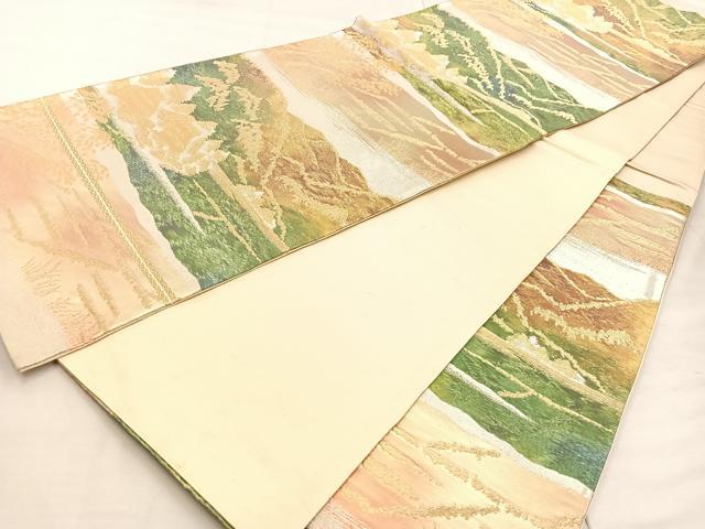 平和屋着物◎六通柄袋帯 風景文 金糸 正絹 逸品 BAAU4058mz