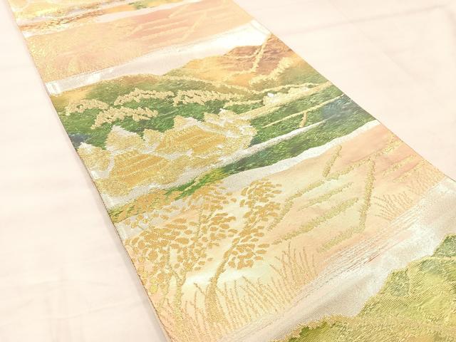平和屋着物◎六通柄袋帯 風景文 金糸 正絹 逸品 BAAU4058mz
