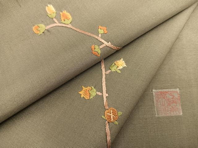 平和屋着物●訪問着 紬地 作家物 総刺繍 枝蕾 正絹 逸品 BAAU4631gt