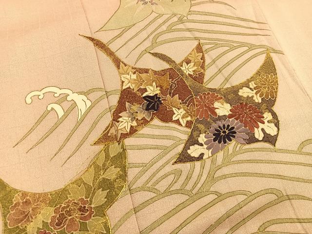 平和屋着物■豪華色留袖 駒刺繍 立波飛鶴花文 金彩 正絹 逸品 BAAU4770gt