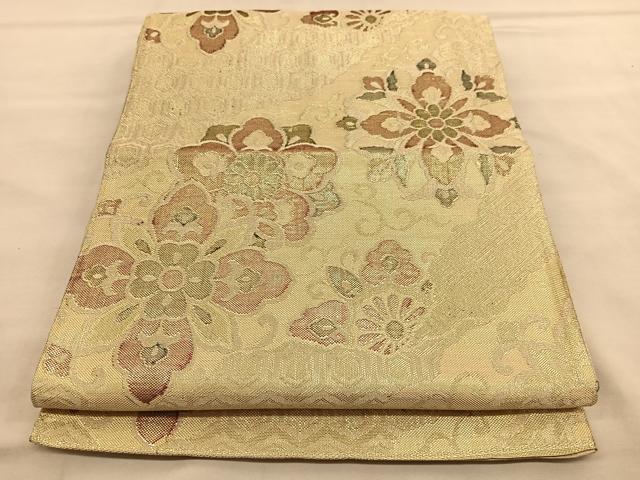 平和屋着物◎六通柄袋帯 道長花文 金糸 正絹 逸品 BAAU4805hv