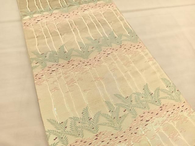 平和屋着物◎六通柄袋帯 唐織 樹林文 銀糸 引箔 正絹 逸品 BAAU4808hv