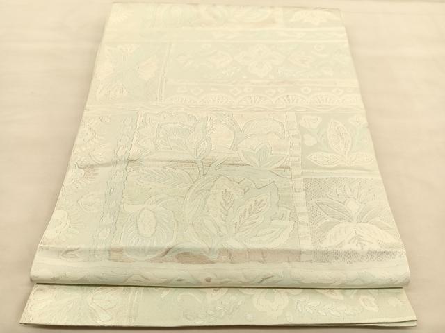 平和屋着物◎六通柄 本袋帯 色紙更紗花文 銀糸 正絹 逸品 BAAU4891hv