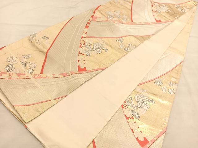平和屋着物◎六通柄袋帯 唐織 立波亀甲花文 金糸 正絹 逸品 BAAU4928hv