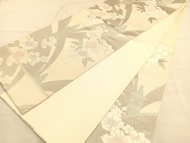 平和屋着物◎六通柄袋帯 西洋風景花文 九百錦プラチナ箔 正絹 逸品 BAAU4950hv