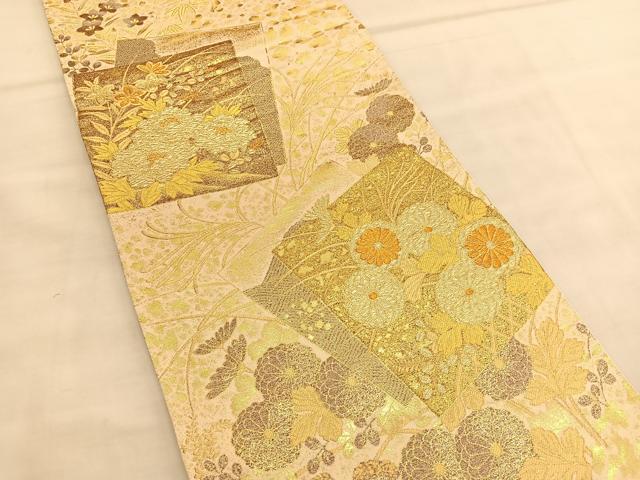 平和屋着物◎六通柄袋帯 色紙菊花文 金糸 正絹 逸品 BAAU4985hv
