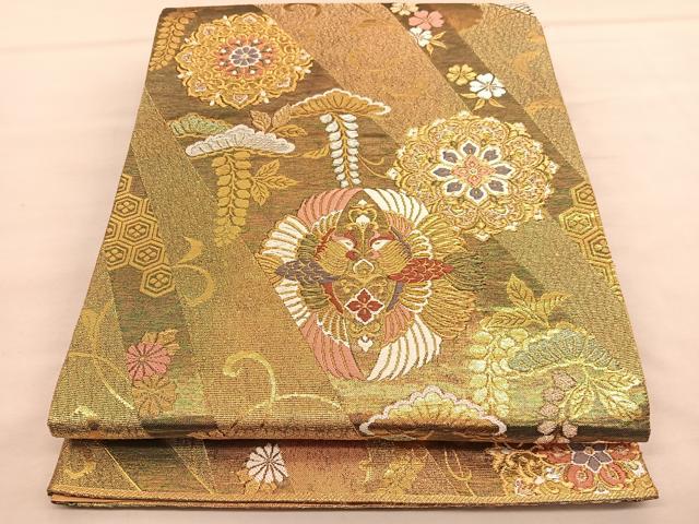 平和屋着物◎六通柄袋帯 唐織 向かい鳥宝相華 金銀糸 正絹 逸品 BAAU5011hv