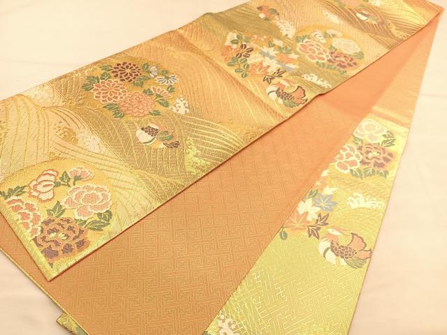 平和屋着物◎佐賀錦 六通柄袋帯 唐織 鴛鴦花丸文 金糸 正絹 逸品 BAAU5017hv