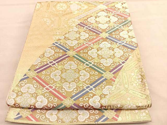 平和屋着物◎六通柄袋帯 唐織 菱天井唐草文 金糸 正絹 逸品 BAAU5020hv