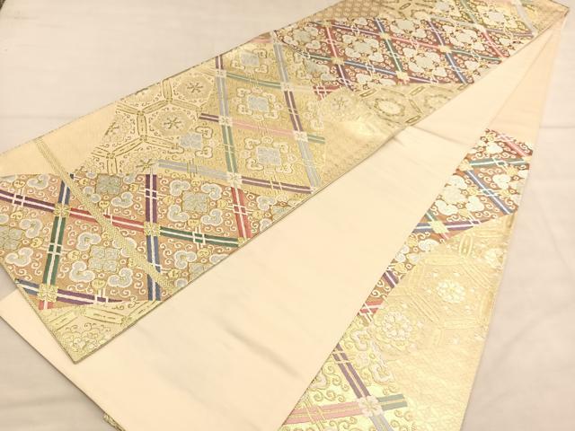 平和屋着物◎六通柄袋帯 唐織 菱天井唐草文 金糸 正絹 逸品 BAAU5020hv