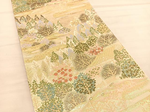 平和屋着物◎六通柄袋帯 唐織 風景文 金糸 正絹 逸品 BAAU5021hv