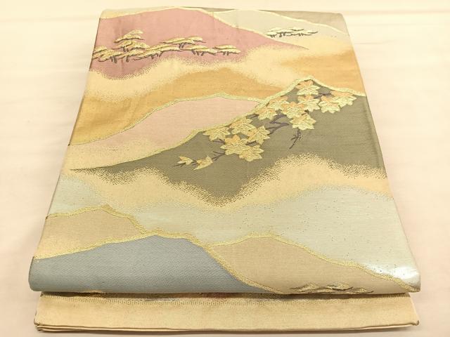 平和屋着物◎六通柄袋帯 唐織 楓松山文 金糸 正絹 逸品 BAAU5041hv