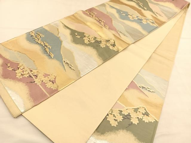 平和屋着物◎六通柄袋帯 唐織 楓松山文 金糸 正絹 逸品 BAAU5041hv